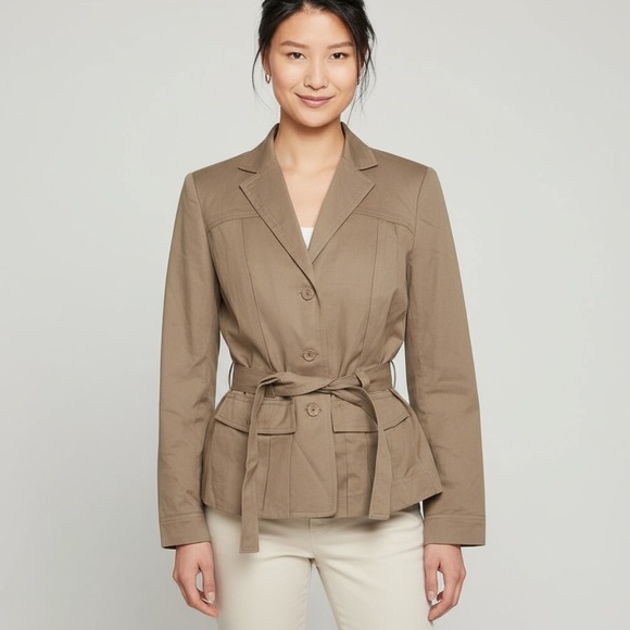 Talbots Jackets & Blazers - ⭐️ Talbots Italian Linen Woven Military Safari Belted Jacket Cinched Back Sz 10